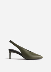 Pointed Slingback Leather Heel in Olive - CO Collections